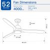 52 in. Indoor&Outdoor Solid Wood Ceiling Fan with light and Remote Control, Reversible DC Motor
